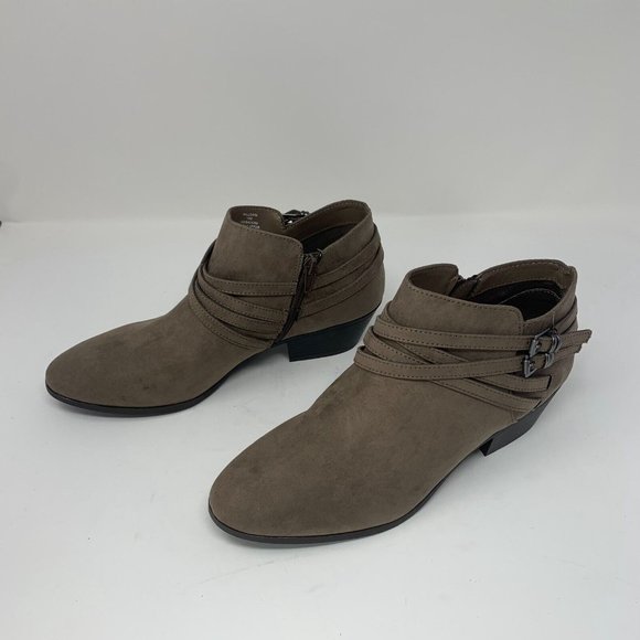 Style & Co Willoww 10008424200 Ankle Bootie Women 10 Taupe Side Zip Buckle S0546 - Picture 4 of 10